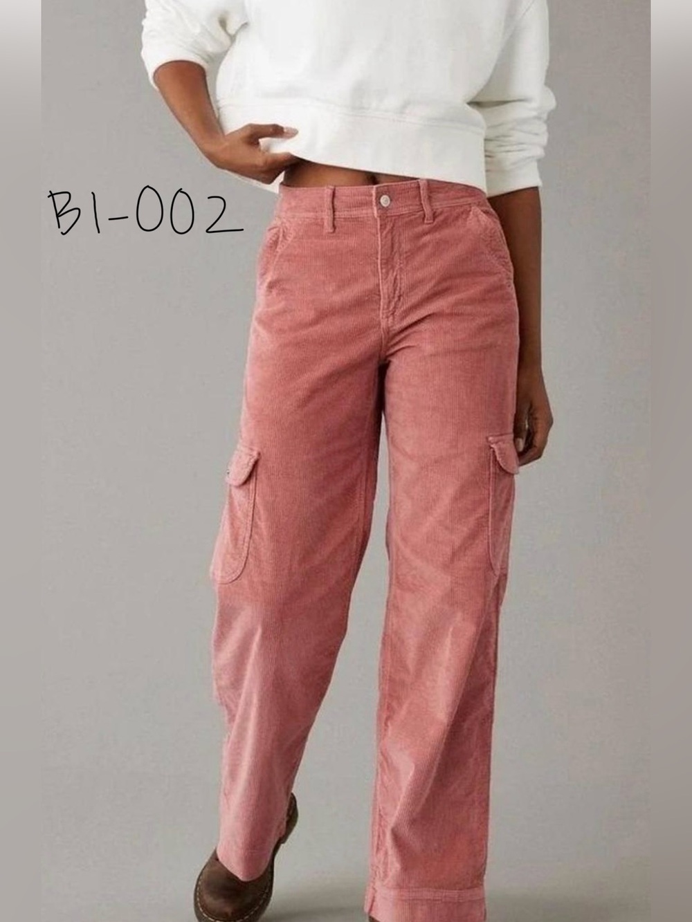 American Eagle Stretch High-Rise Baggy Wide Leg Pink Corduroy Pants Size 2